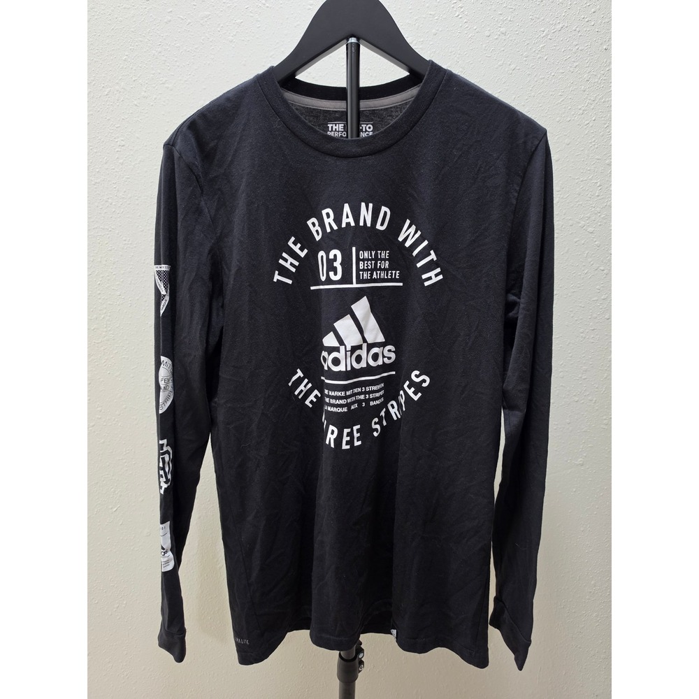 Adidas Mens Go-To Performance Tee Black Long Sleeve Graphic Shirt Medium